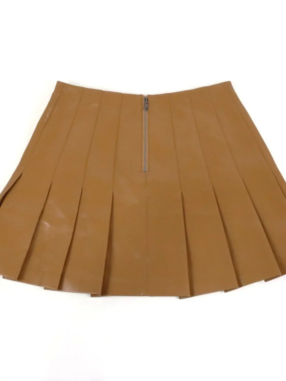 Alice + Olivia Carter Vegan Pleated Zip Up Mini Skirt In Camel - Size 4 - NWT